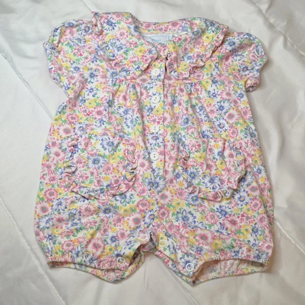 Vintage First Impressions Baby Girl Romper Ditsy Floral 3‐6MO Ruffle Pocket Snap